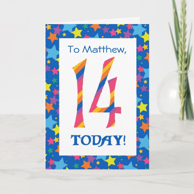 Tarjeta Personalizado Front 14th Birthday Rayas Brillantes (Anverso)