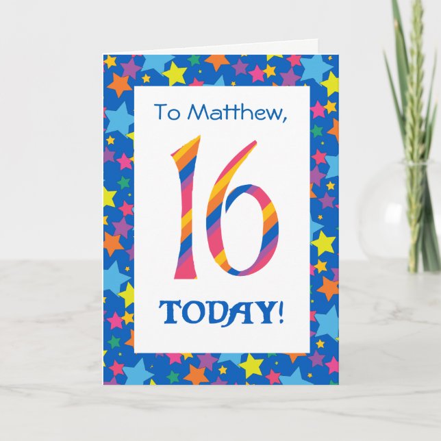 Tarjeta Personalizado Front 16th Birthday Rayas Brillantes (Anverso)