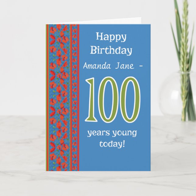 Tarjeta Personalizado Front Red Field Poppies 100th Birthd (Anverso)