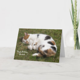 Tarjeta Personalizado gato calico curvado dormido Cumpleañ
