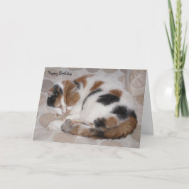 Tarjeta Personalizado gato de Calico curvado dormido Cumpl