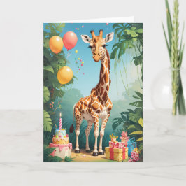 Tarjeta Personalizado Giraffe con globos y pasteles| Tarje