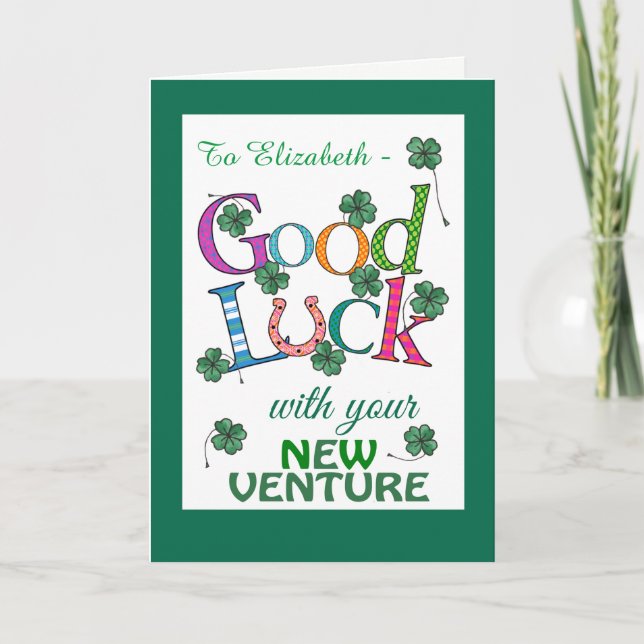 Tarjeta Personalizado Good Luck New Venture Four Leaf Clov (Anverso)