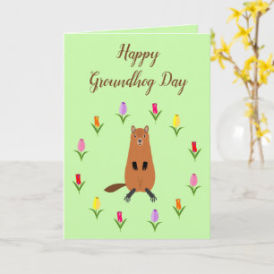 Tarjeta Personalizado gracioso de Cute Groundhog y Tulip F