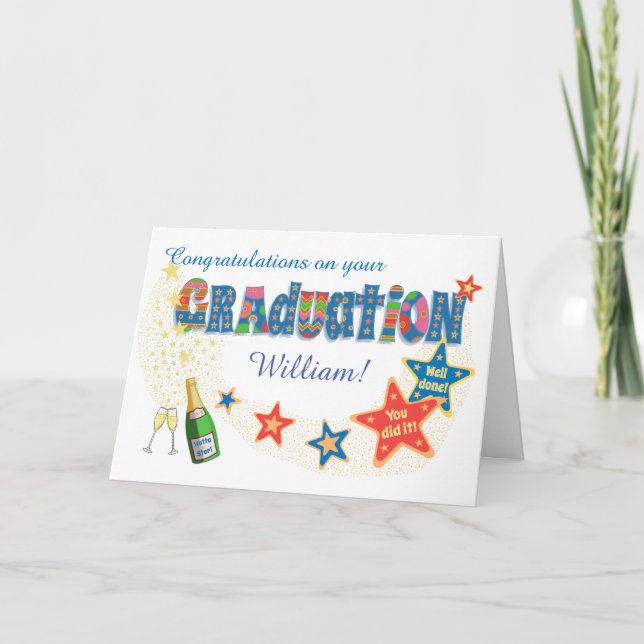Tarjeta Personalizado Graduación Felicitaciones Estrellas  (Anverso)