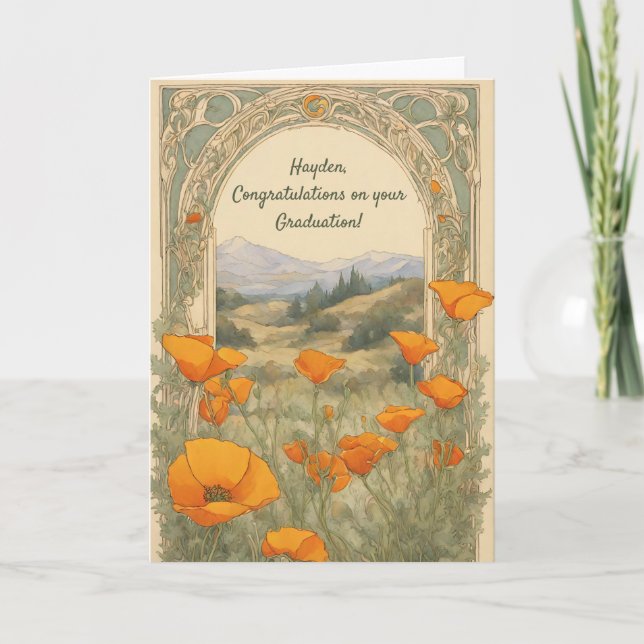 Tarjeta Personalizado Graduación Vintage Floral Poppy Art  (Anverso)
