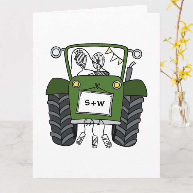 Tarjeta Personalizado Green Tractor Country Barn Rustic Bo (flor amarilla)