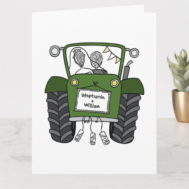 Tarjeta Personalizado Green Tractor Country Barn Rustic Bo (Planta pequeña)