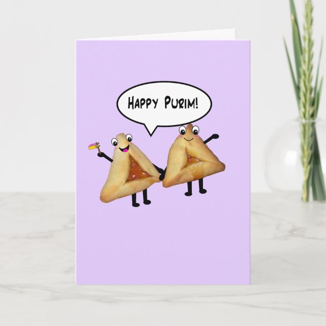 Tarjeta Personalizado Happy Purim Cute Smite Hamentaschen (Anverso)