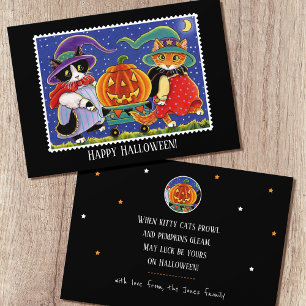 Tarjeta Personalizado Jack O'Lantern Halloween Witch Cat F