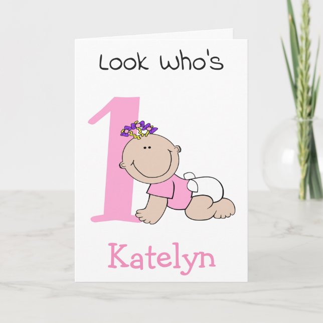 Tarjeta Personalizado linda Niña Primer cumpleaños (Anverso)