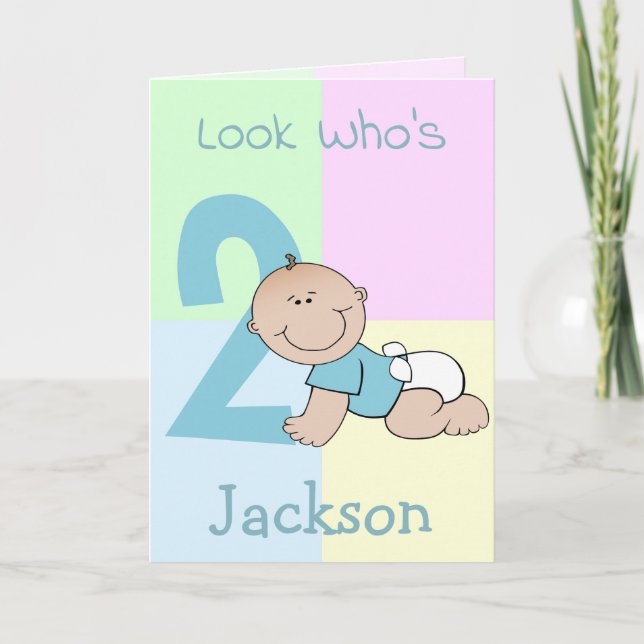 Tarjeta Personalizado lindo bebé niño 2º cumpleaños (Anverso)