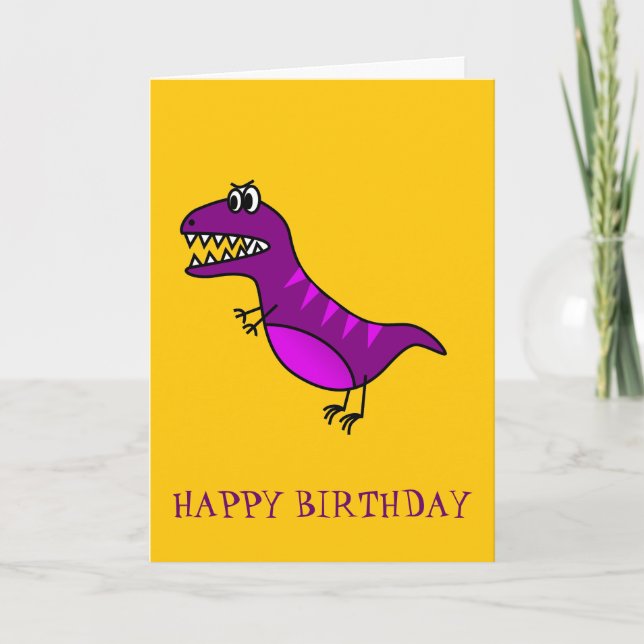 Tarjeta Personalizado lindo enojado de dinosaurio morado (Anverso)