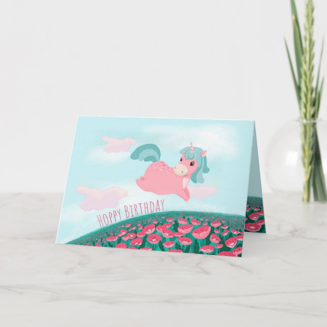 Tarjeta Personalizado lindo Unicornio rosa y menta (Anverso)