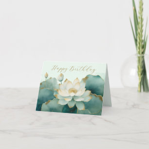 Tarjeta Personalizado Lotus bordes dorados de flores Feliz