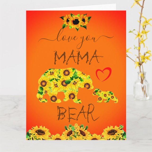 Tarjeta Personalizado MAMA BEAR Sunflower Mamá cumpleaños  (flor amarilla)