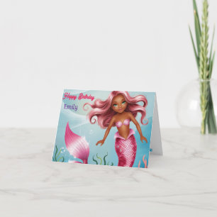 Tarjeta Personalizado Moderno Sirena de cumpleaños floral 