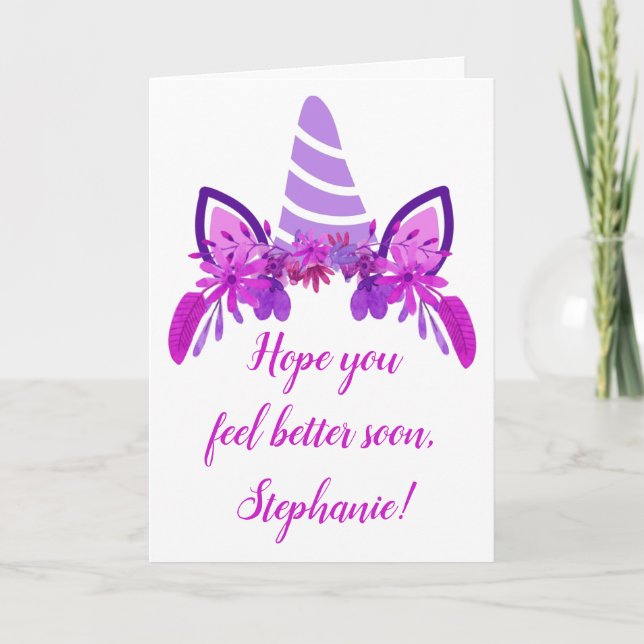 Tarjeta Personalizado morado unicornio se pone bien (Anverso)