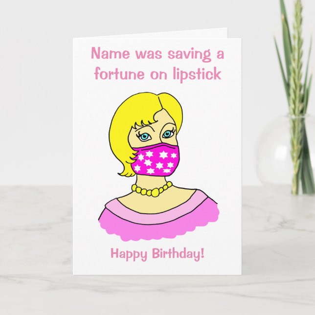 Tarjeta Personalizado Mujer Facemask Lipstick Blonde Cumpl (Anverso)