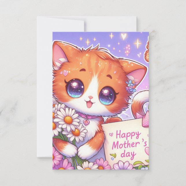 Tarjeta Personalizado Naranja Kitten Feliz Día de la Madre (Anverso)