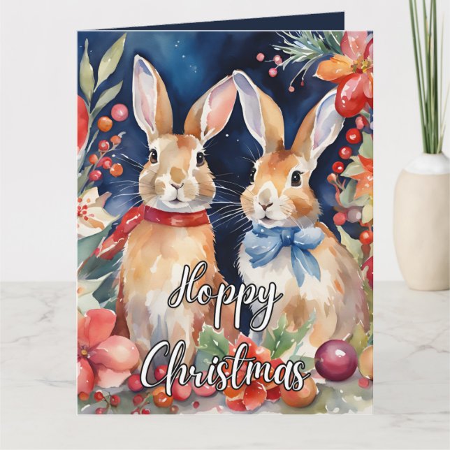 Tarjeta Personalizado Navidades de acuarela Conejo conejo  (Anverso)