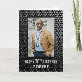 Tarjeta Personalizado negro moderno foto 70 cumpleaños