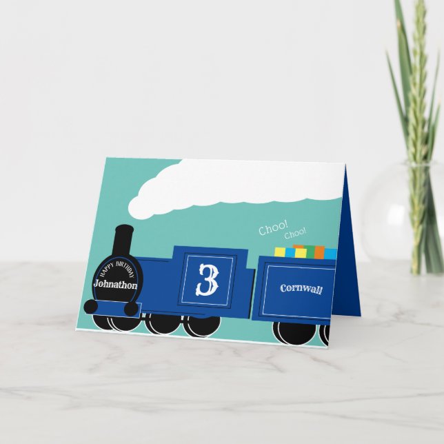 Tarjeta Personalizado niño tren de vapor de 3 años (Anverso)