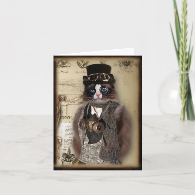 Tarjeta Personalizado Notecard del gato de Steampunk (Anverso)