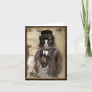 Tarjeta Personalizado Notecard del gato de Steampunk