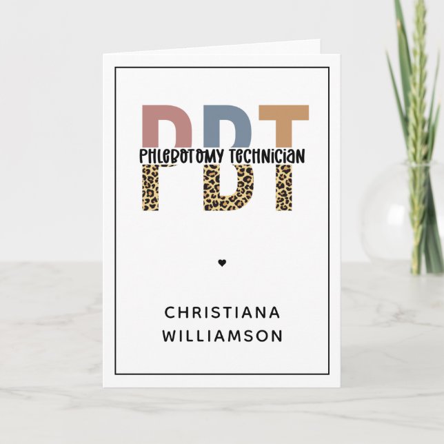 Tarjeta Personalizado PBT Phlebotomy Technician Leopard Pr (Anverso)