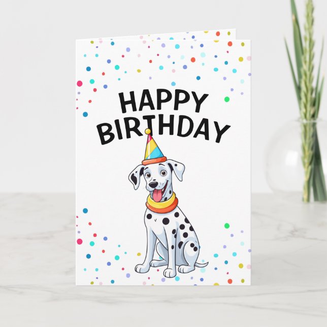 Tarjeta Personalizado Perro Dalmatian con Gorra Fiesta Cum (Anverso)
