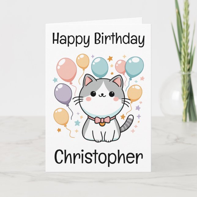 Tarjeta Personalizado personalizado Gato Y Cumpleaños Colo (Anverso)