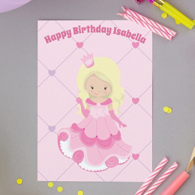 Tarjeta Personalizado Princesa Bonito Chica Rosa Morena Cu (Subido por el creador)