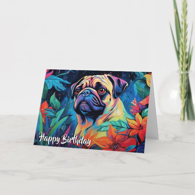Tarjeta Personalizado Pug en un Personalizado de jardín (Anverso)