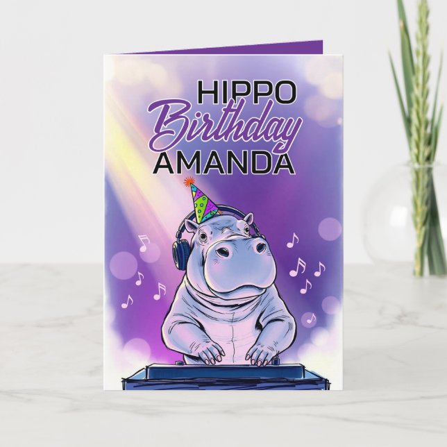 Tarjeta Personalizado Purple Dj Hippo Cumpleaños (Anverso)