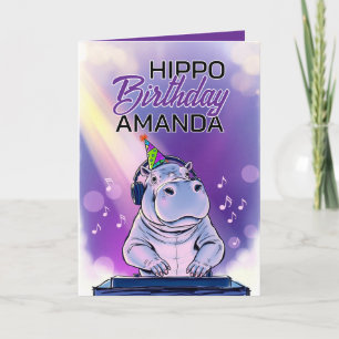 Tarjeta Personalizado Purple Dj Hippo Cumpleaños