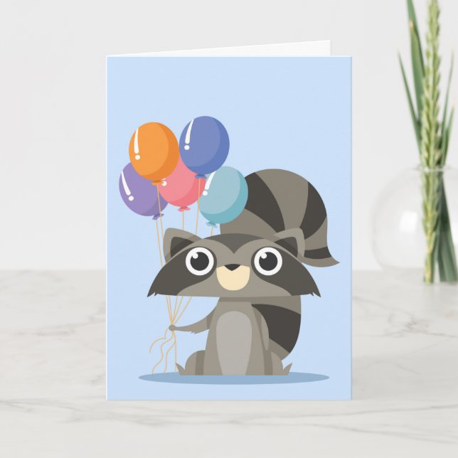 Tarjeta Personalizado Raccoon con globos Feliz cumpleaños (Anverso)