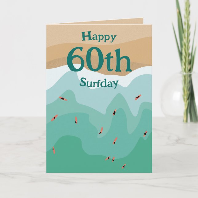 Tarjeta Personalizado Retro Surfer Ocean 60 cumpleaños (Anverso)