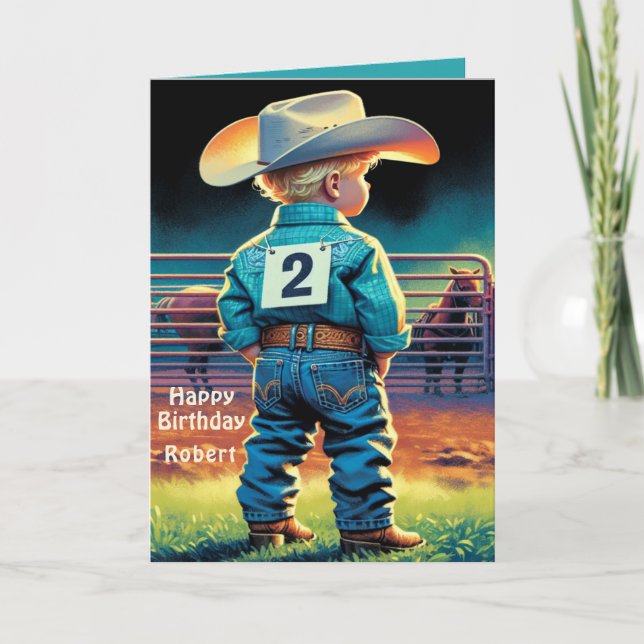 Tarjeta Personalizado rodeo de cumpleaños 2.º niñito occid (Anverso)