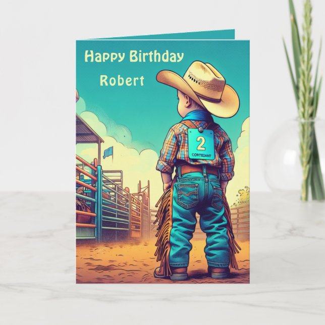 Tarjeta Personalizado rodeo de cumpleaños 2.º niñito occid (Anverso)