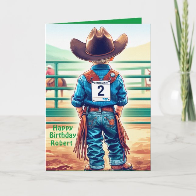Tarjeta Personalizado rodeo de cumpleaños 2.º niñito occid (Anverso)