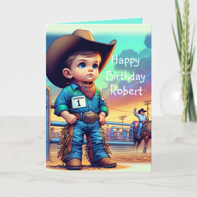 Tarjeta Personalizado rodeo de primer cumpleaños de niñito (Anverso)