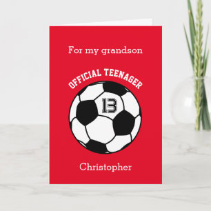 Tarjeta Personalizado Rojo Fútbol Cumpleaños 13 Nieto
