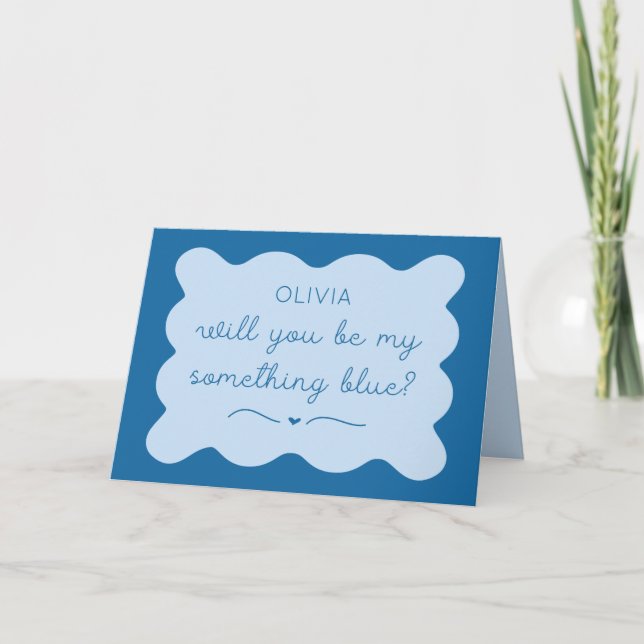 Tarjeta Personalizado Sé Mi Algo Azul Wavy Escrito A Mano (Anverso)
