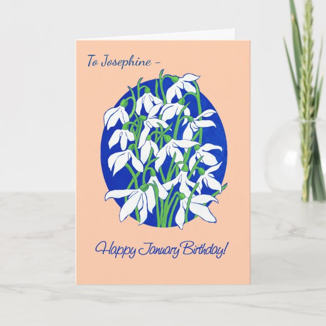 Tarjeta Personalizado Snowdrop on Blue January Birday (Anverso)