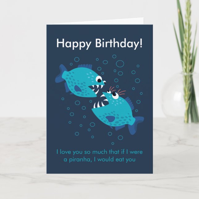 Tarjeta Personalizado Texto azul Piranha Fish Love Cumplea (Anverso)