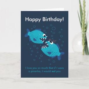 Tarjeta Personalizado Texto azul Piranha Fish Love Cumplea