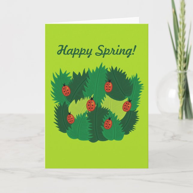 Tarjeta Personalizado Texto Hojas Verdes Y Ladybugs Feliz  (Anverso)