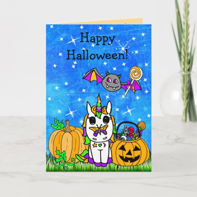 Tarjeta Personalizado unicornio de Halloween para niños (Anverso)