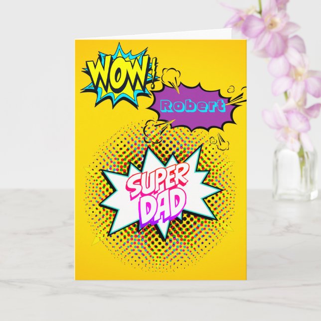 Tarjeta ¡personalizado WOW! SUPER DAD Comic Style Pop Art (Orquídea)